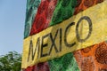 Mexico colorful Pavilion sign close up in Expo 2020 Mobility District a global event on sustainability and future innovation