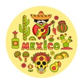 Mexico. Concept for t-shirt, print, poster, wall art, postcard, banner. National symbols.