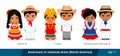 Mexico, Cuba, Dominican Republic. Men and women in national dress. Set of latin americans wearing ethnic clothing. Royalty Free Stock Photo