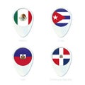 Mexico, Cuba, Haiti, Dominican Republic flag location map pin icon Royalty Free Stock Photo