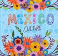 Mexico culture with flowers and leaves on skulls background vector design Royalty Free Stock Photo