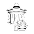 Mexico culture and foods cartoons in black and white