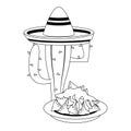 Mexico culture and foods cartoons in black and white