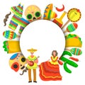 Mexico culture round and circle icon on white background. Mexican ethnic symbols.