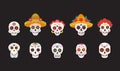 Mexico Dead Day. Catrina death skull. Halloween Calavera flower hat. Dia Muertos party. Mexican or Latin holiday symbols