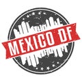 Mexico DF Round Travel Stamp Icon Skyline City Design. Seal Vector Badge Illustration.