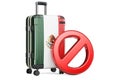 Mexico Entry Ban. Suitcase with Mexican flag and prohibition sign. 3D rendering Royalty Free Stock Photo