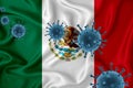Mexico flag. Blue viral cells, pandemic influenza virus epidemic infection, coronavirus, infection concept. 3d-rendering