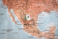 Mexico flag drawing pin on the map Royalty Free Stock Photo