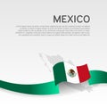 Mexico flag, mosaic map on white background. Vector banner design, mexico national poster. Cover for business booklet. Wavy ribbon Royalty Free Stock Photo