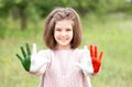 Mexico flag painted on teen girl hands, focus on smile face. Mexican Independence Day. February 5 Day of Conference Royalty Free Stock Photo