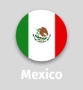 Mexico flag, round icon with shadow Royalty Free Stock Photo