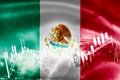 Mexico flag, stock market, exchange economy and Trade, oil production, container ship in export and import business and logistics