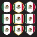 Mexico flag vector icon set with gold and silver border