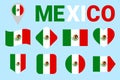 Mexico flag vector set. Mexican flags collection. Web, sports pages, national, travel, geographic, patriotic, design