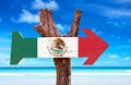 Mexico Flag wooden sign with a beach on background Royalty Free Stock Photo