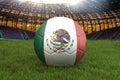 Mexico football team ball on big stadium background. Mexico Team competition concept. Mexico flag on ball team tournament in Mexic