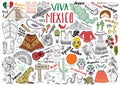 Mexico hand drawn sketch set vector illustration chalkboard