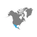 Mexico is highlighted in blue on the North America Royalty Free Stock Photo
