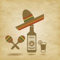 Mexico icons grunge background