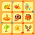 Mexico icons vector illustration traditional graphic travel tequila alcohol fiesta drink ethnicity aztec maraca sombrero