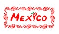 Shirt print with red Mexico lettering on white background