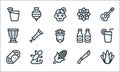mexico line icons. linear set. quality vector line set such as agave, corn, fajitas, machete, gecko, drum, beers, dalia, spinning