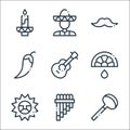 Mexico line icons. linear set. quality vector line set such as coa de jima, zampona, sun, lime, guitar, chilli, moustache,