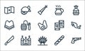 mexico line icons. linear set. quality vector line set such as gun, grave, machete, cigar, church, poncho, tamales, atole, lime