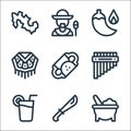 Mexico line icons. linear set. quality vector line set such as molcajete, machete, lime, zampona, fajitas, poncho, chili, man