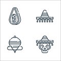 Mexico line icons. linear set. quality vector line set such as skull, spinning top, mexican hat