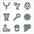 mexico line icons. linear set. quality vector line set such as zampona, mexican, tequila, dalia, coa de jima, drum, skull,