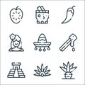 Mexico line icons. linear set. quality vector line set such as agave, headdress, kukulkan, churro, mexican, mexican woman, chilli