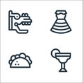 Mexico line icons. linear set. quality vector line set such as cocktail, taco, dress