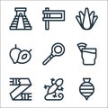 Mexico line icons. linear set. quality vector line set such as spinning top, gecko, scarf, tepache, coa de jima, zapote, agave,