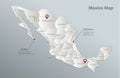 Mexico map, administrative division with names, blue white card paper 3D