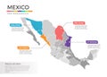 Mexico map infographics vector template with regions and pointer marks