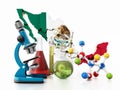 Mexico map and laboratory tools. Narcotics concept. 3D illustration