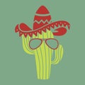 Mexico mascot icon. Cool cactus in hat and glasses cartoon vector illustration
