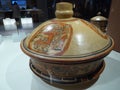 Mexico Maya art acient pot with paintings of mayian life