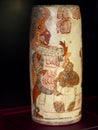 Mexico Maya art acient pot with paintings of mayian life Royalty Free Stock Photo