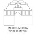 Mexico, Merida, Dzibilchaltun travel landmark vector illustration