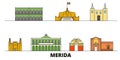 Mexico, Merida flat landmarks vector illustration. Mexico, Merida line city with famous travel sights, skyline, design.