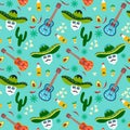 Mexico, mexican traditional Cinco de Mayo, Day of the dead, Halloween, Dia de los muertos  print background, seamless pattern Royalty Free Stock Photo