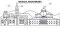 Mexico, Monterrey architecture line skyline illustration. Linear vector cityscape with famous landmarks, city sights