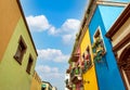 Mexico, Monterrey, colorful historic buildings in the center of the old city, Barrio Antiguo, a famous tourist Royalty Free Stock Photo