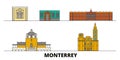 Mexico, Monterrey flat landmarks vector illustration. Mexico, Monterrey line city with famous travel sights, skyline