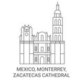 Mexico, Monterrey, Zacatecas Cathedral travel landmark vector illustration