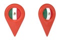 Mexico national flag and map point isolated on white background. 3D rendering. 3D illustration Royalty Free Stock Photo