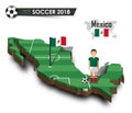 Mexico national soccer team . Football player and flag on 3d design country map . isolated background . Vector for international w Royalty Free Stock Photo